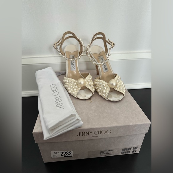 Jimmy Choo Sacora 100MM Embellished Sandals Size 37 - Picture 3 of 15